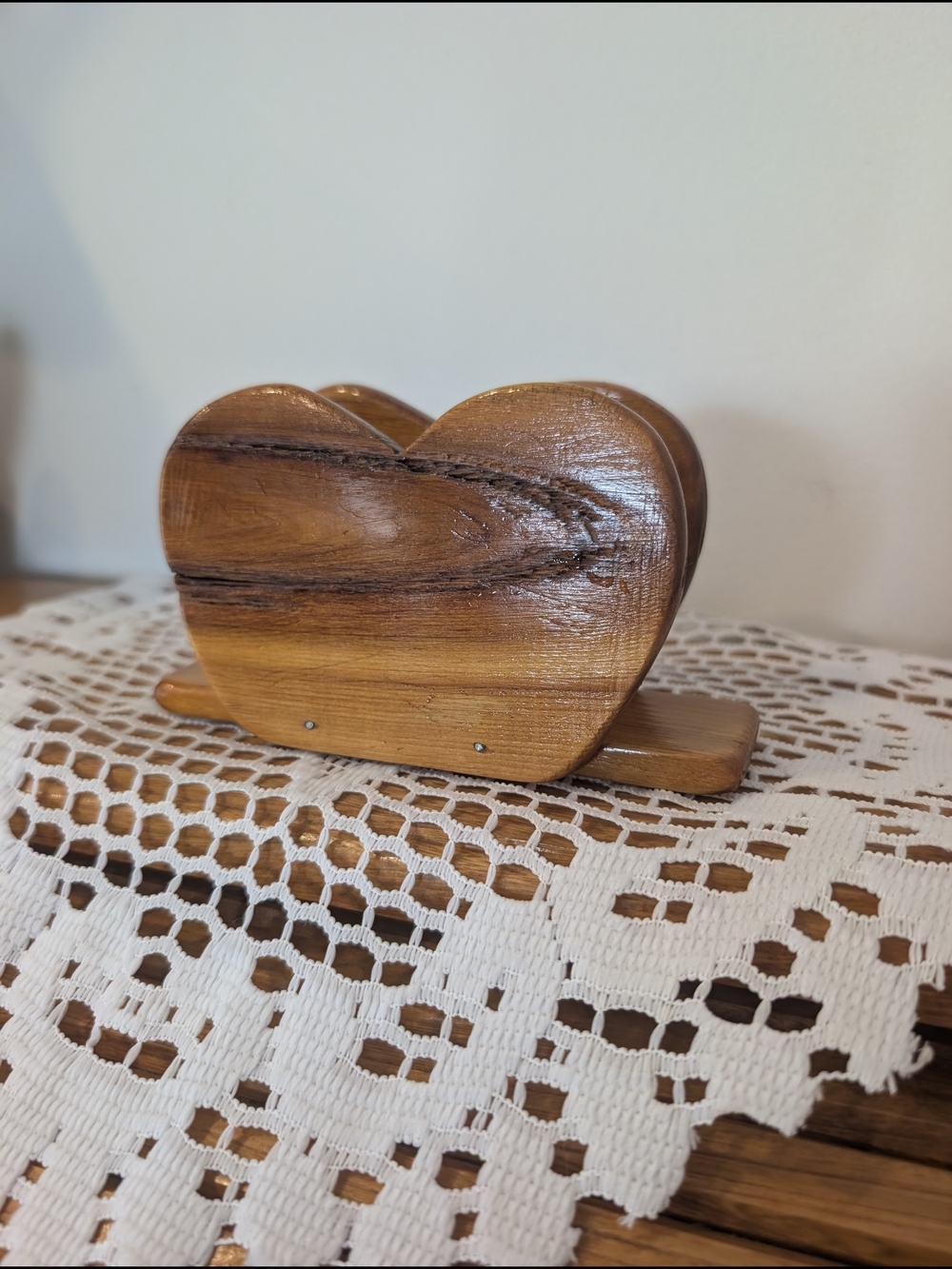 Heart-Shaped Wooden Napkin Holder in Natural Brown - Picture 7 of 10